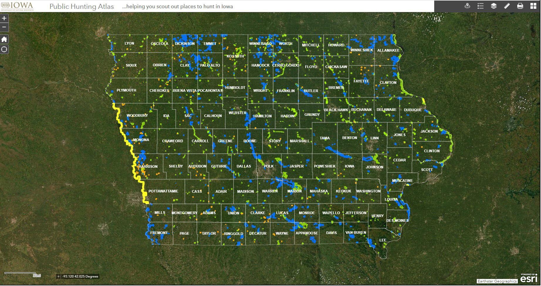 Iowa Department of Natural Resources hunting map